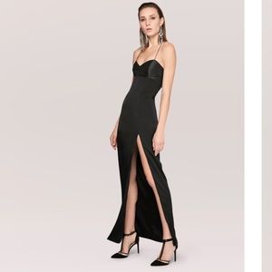 Fame and Partners black satin prom dress